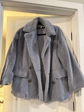Plush Blue Faux-Fur Coat - Women Jackets & Coats